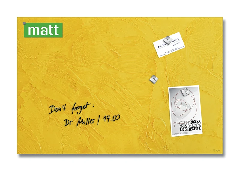 SIGEL GL393 Premium Glass magnetic Board, matt surface, 60 x 40 cm, easy mounting, Yellow - Artverum