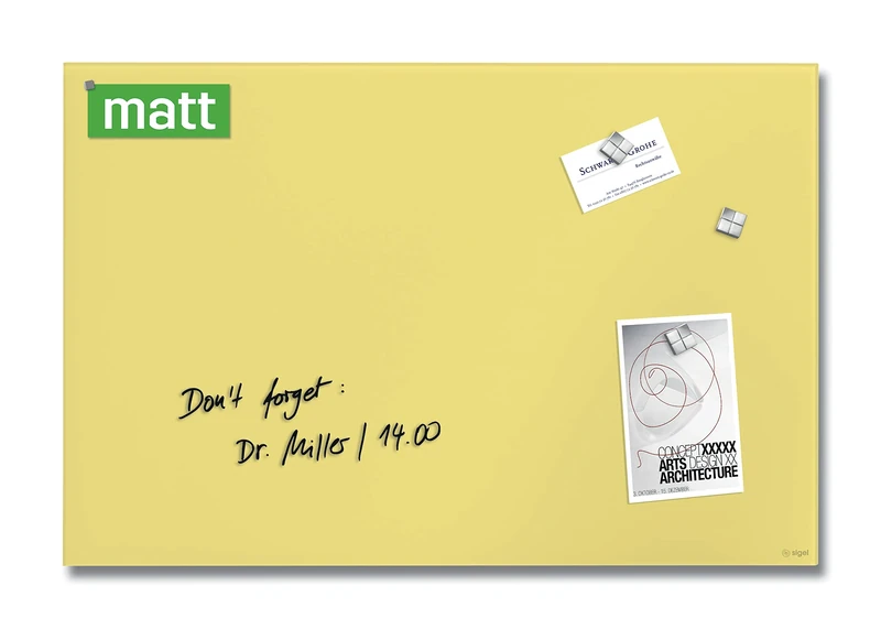 SIGEL GL512 Premium Glass magnetic Board, glossy surface, 60 x 40 cm, easy mounting, pastel Yellow - Artverum