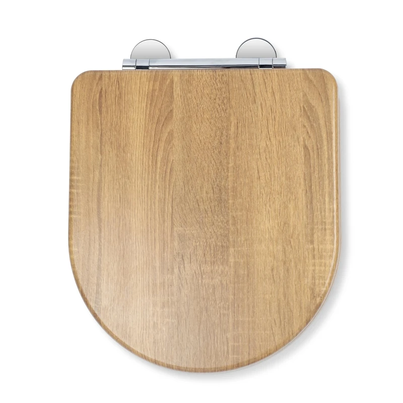 Croydex Levico Flexi-Fix D Shape Toilet Seat Soft Close - Quick Release Button for Easy Cleaning and Adjustable Hinges with Top and Bottom Fixings Included, Antibacterial Treated Surface (Teak)