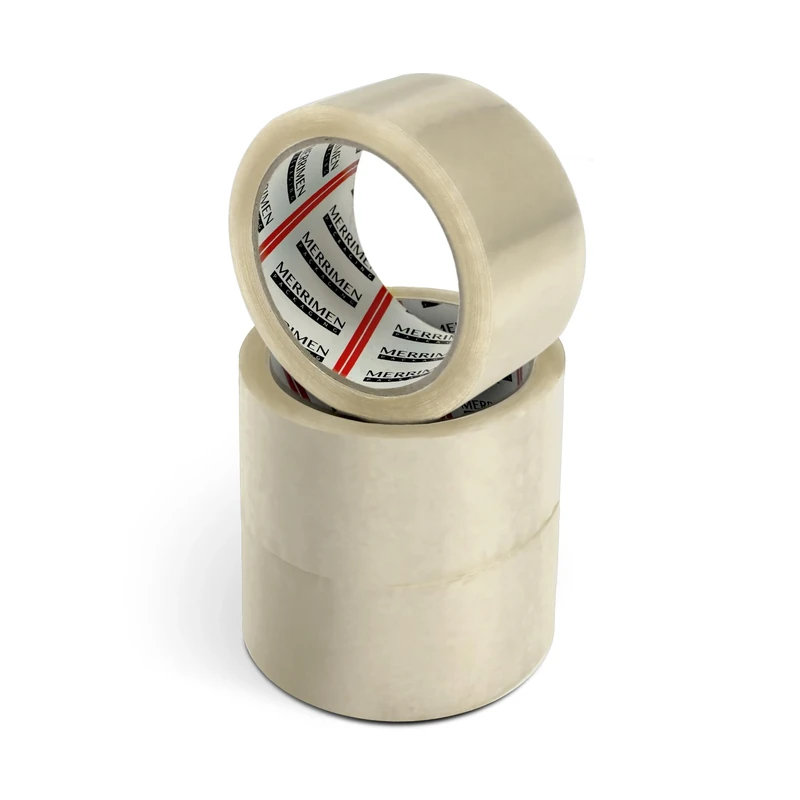 Merrimen Strong Heavy Duty Roll Pack Clear Packaging Tape | Secure Sticky Sealing Tape for Parcel Boxes, Moving Boxes, Large Postal Bags for long term storage | (48MM x 66M) (3 rolls, Clear)
