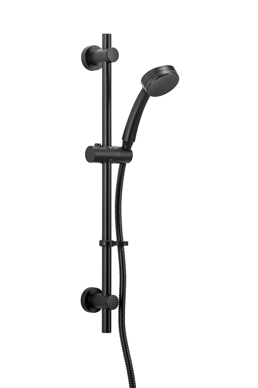 Croydex Presion Matte Black Shower Riser Rail Kit - 68cm Riser Rail, Pressure Boosting Shower Head, 1.5m Stainless Steel Hose and Adjustable Handset Holder, with Flexi-Fix Wall Brackets (Matte Black)