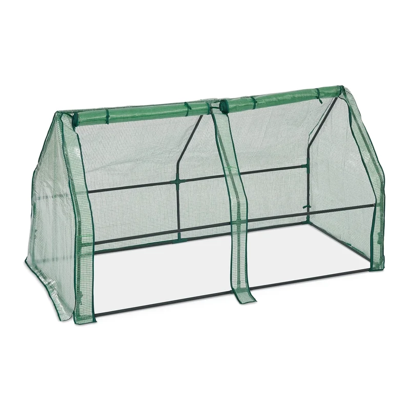 Relaxdays Plastic Cold Frame, HxWxD 90 x 180 x 90 cm, 2 Doors, Vegetable & Plant Propagation, Greenhouse, PE Film, Green