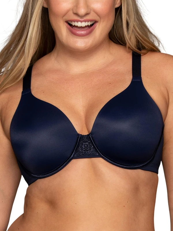 Vanity Fair Women's Full Figure Beauty Back Smoothing Bra, 4 Way Stretch Fabric, Lightly Lined Cups Up to H Molded, Opaque, Underwire-Navy, 36C