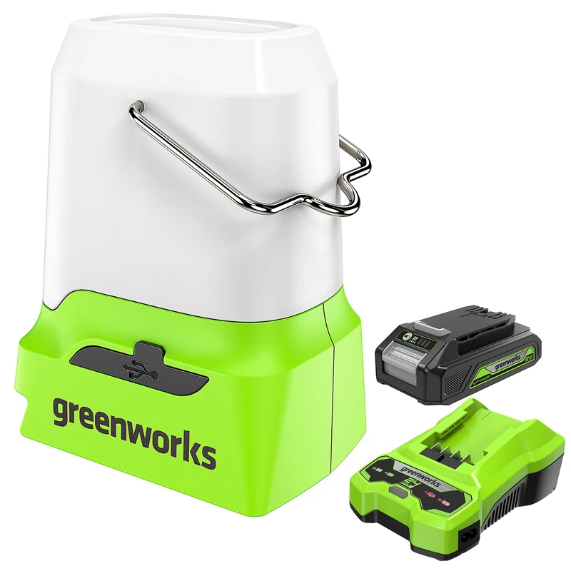 Greenworks 24V Lantern (500 Lumen), 2.0Ah Battery and 2A Charger