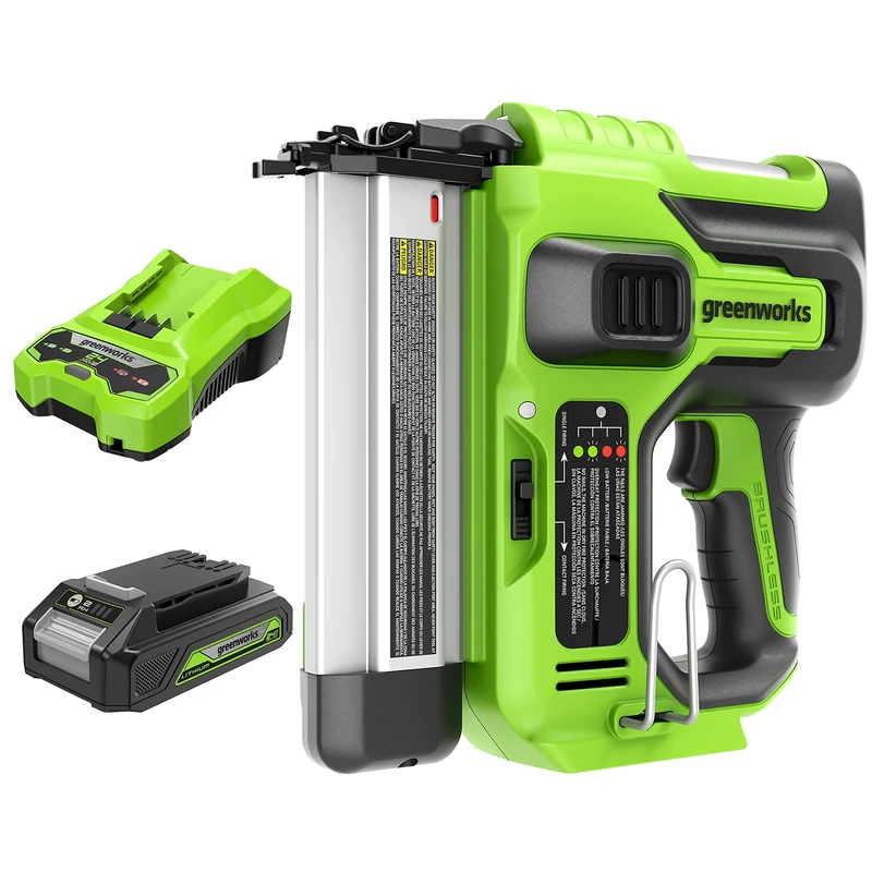 Greenworks 24V Brad Nailer, 2.0Ah Battery and 2A Charger