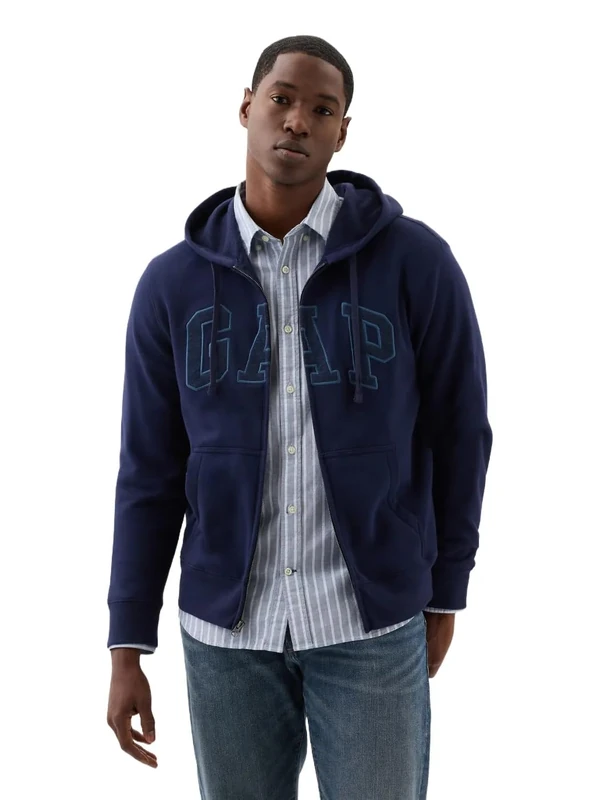 GAP Men's Logo Hoodie Hooded Full Zip Sweatshirt, Tapestry Navy, S - Image 1