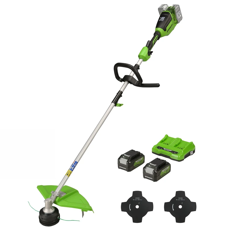Greenworks 2x24V 40cm trimmer, blade, with 2x4Ah battery and dual-slot charger