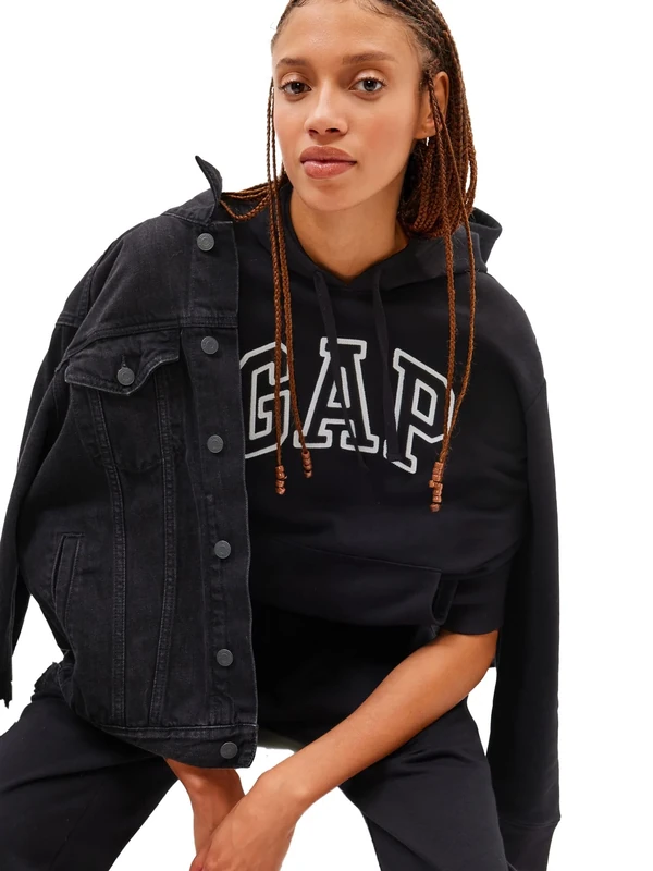 GAP Women's Logo Hoodie Hooded Pull-on Sweatshirt, True Black, XL