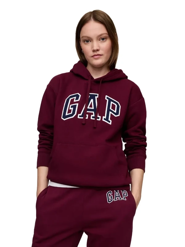 GAP Women's Logo Hoodie Hooded Pull-on Sweatshirt, Ruby Wine, XL