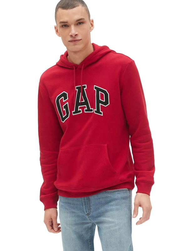 GAP Men's Logo Fleece Hoodie Hooded Sweatshirt, Crimson Red, XXL - Image 1