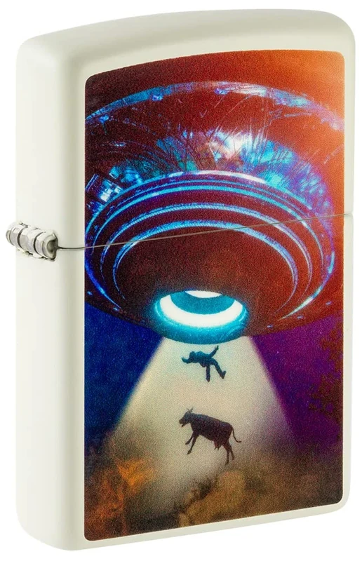 Zippo Windproof Lighter - Model UFO - White, Colour Image, Glow-in-the-Dark Finish - Refillable - Reusable - Windproof Design - Gift Box - Metal - Made in USA