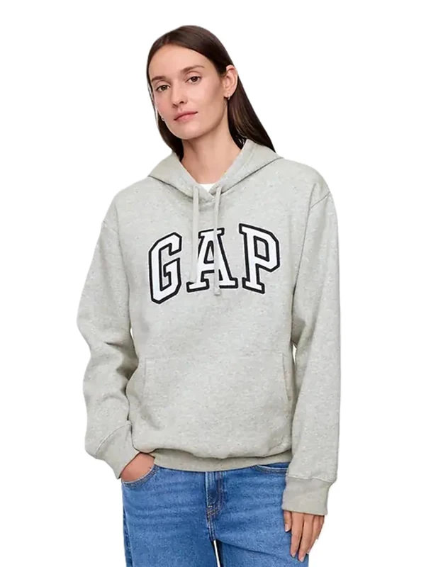 GAP Women's Logo Hoodie Hooded Full Zip Sweatshirt, Light Heather Grey, M