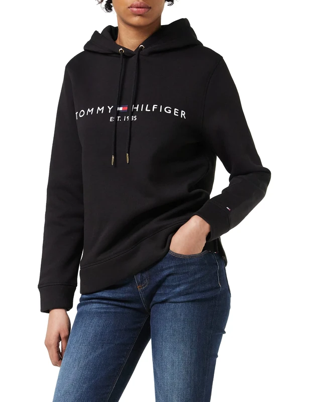 Tommy Hilfiger Women's Heritage Hilfiger Hoodie Ls Ww0ww31998 Pullover Hoody, Black (Black), XXS