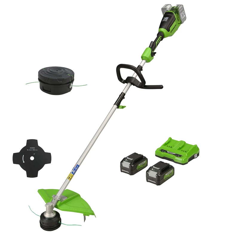 Greenworks 48V (2x24V) Cordless Strimmer for Small to Medium Gardens, 40cm Cutting Width, Bump Feed, 2mm Dual Nylon Line + Greenworks Trimmer Head 2mm Double Line 5m