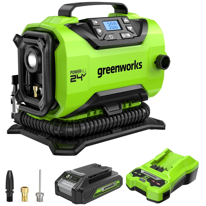 Greenworks 24V Inflator, 2.0Ah Battery and 2A Charger