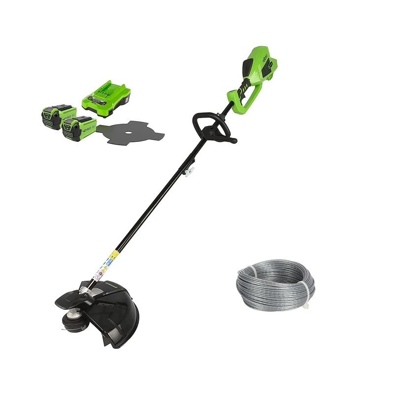 Greenworks 40V Cordless Brushcutter with Brushless Motor, Adjustable Height, 40cm Cutting Width, Bump Feed 2mm Nylon Line or 25cm Blade + Greenworks Trimmer Line 2mm String Diameter 20m