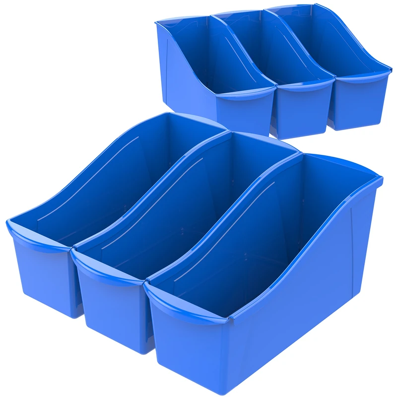 Storex Large Book Bin 6-Pack - Interlocking Plastic Organizer