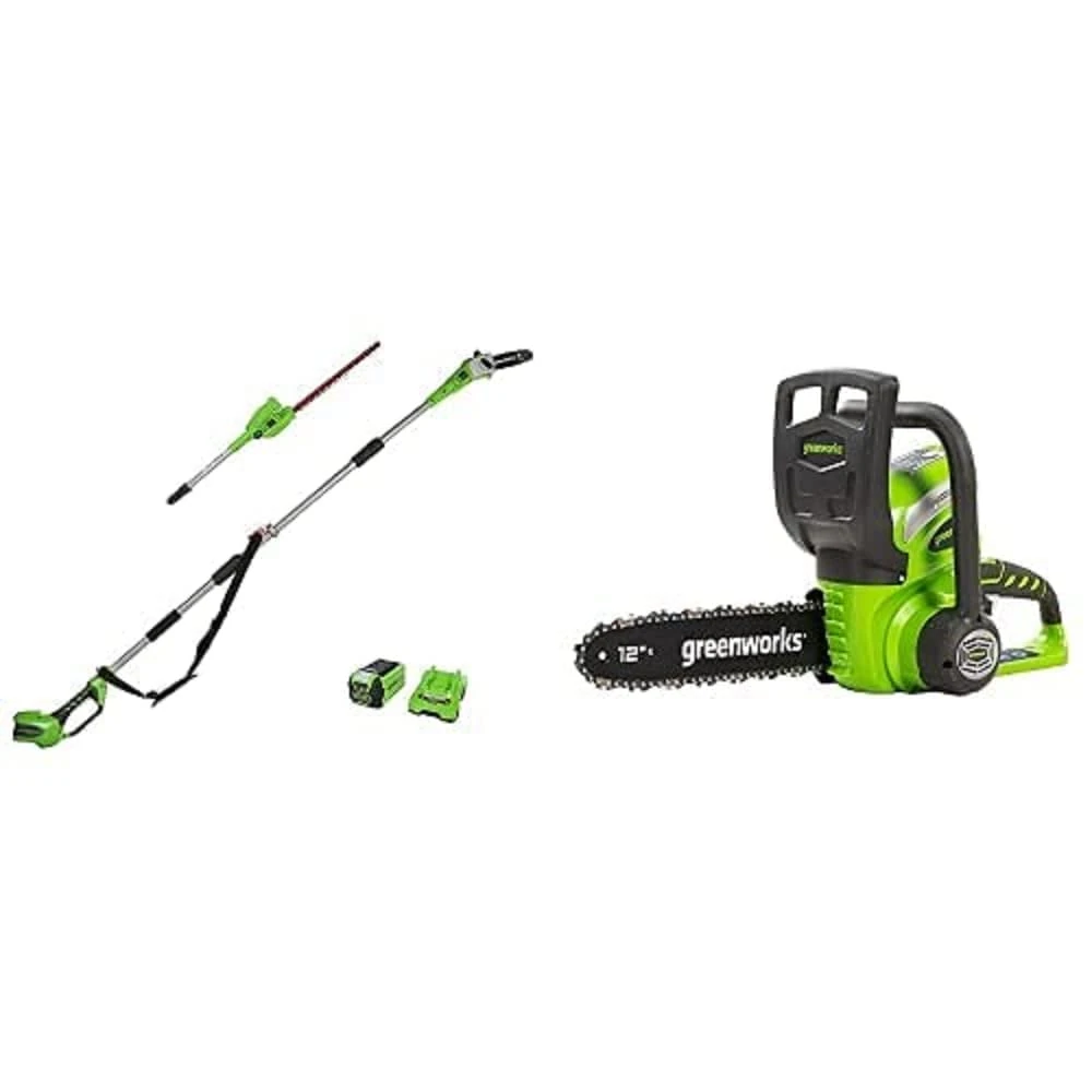 Greenworks Cordless Extension Hedge Trimmer Chainsaw Electric 2 in 1 40V + Cordless Chainsaw
