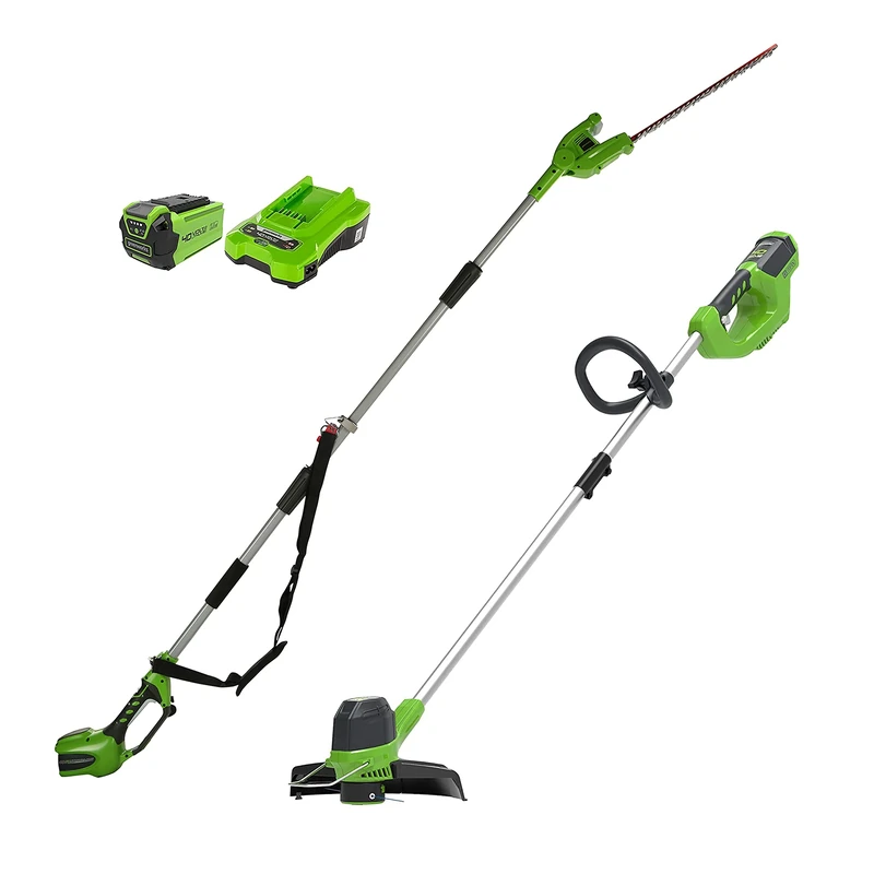 Greenworks 40V 30cm Cordless Grass Trimmer, Pole Hedge Trimmer/Polesaw with 2Ah Battery and Charger