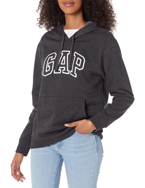 GAP Women's Logo Hoodie Hooded Pull-on Sweatshirt, Charcoal Heather, XL