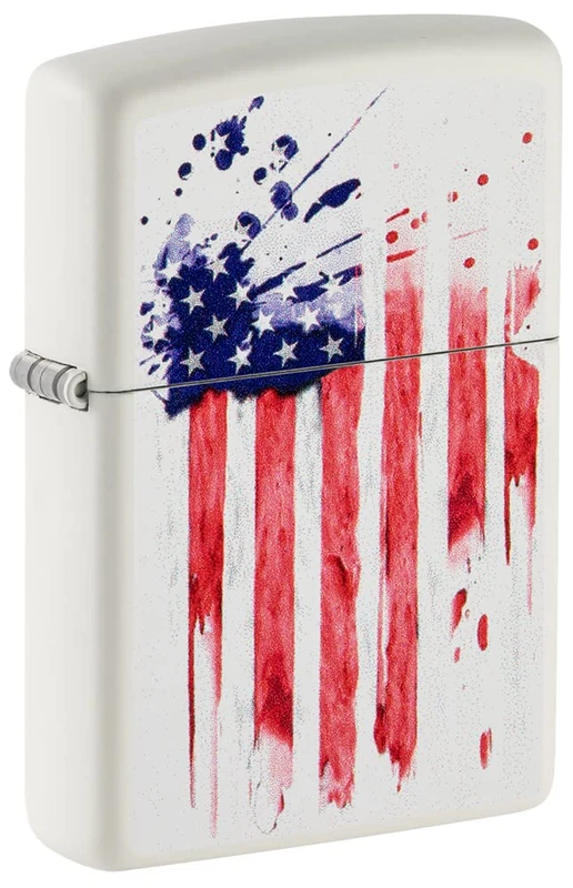 Zippo Windproof Lighter - US Flag Model with White Matte Finish & Colour Image - Refillable - Reusable - Windproof Design - Gift Box - Made in USA