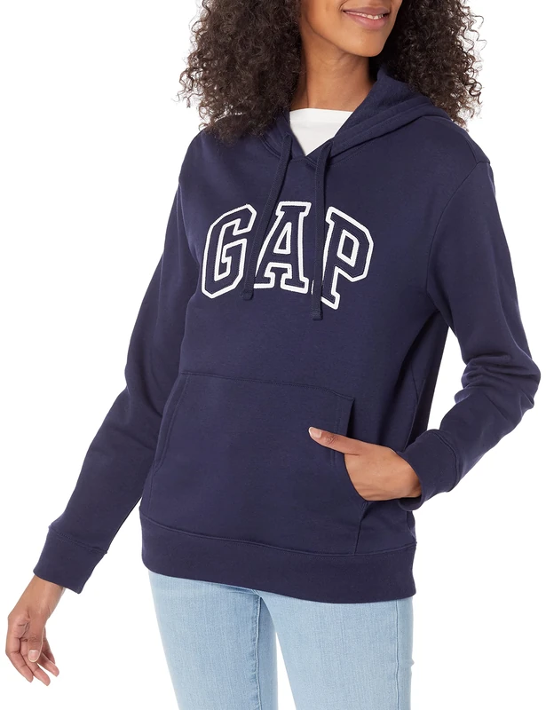GAP Women's Logo Hoodie Hooded Pull-on Sweatshirt, Navy Uniform, XXS