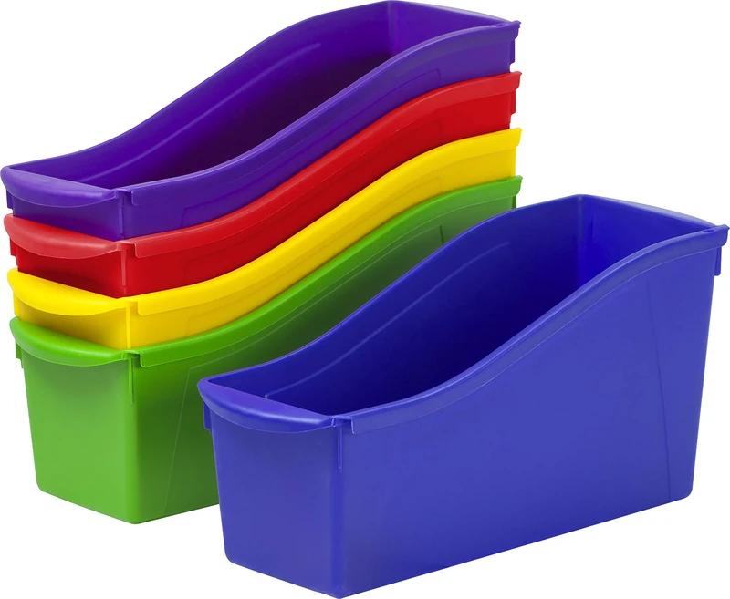 Storex Large Book Bin, Interlocking Plastic Organizer for Home, Office and Classroom, Assorted Colors, 30-Pack (70105C06C)