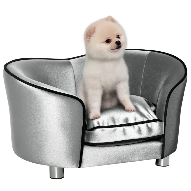 PawHut Dog Sofa Pet Chair, Kitten Bed Couch w/Wooden Frame, Removable Cushion