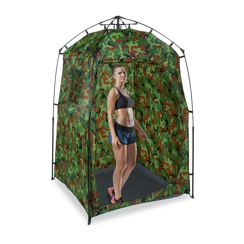 Relaxdays Pop-up Changing Tent, Weatherproof, Privacy for Camping and Beach, 228x140x140 cm, Polyester, Bag Included, Camouflage, 1
