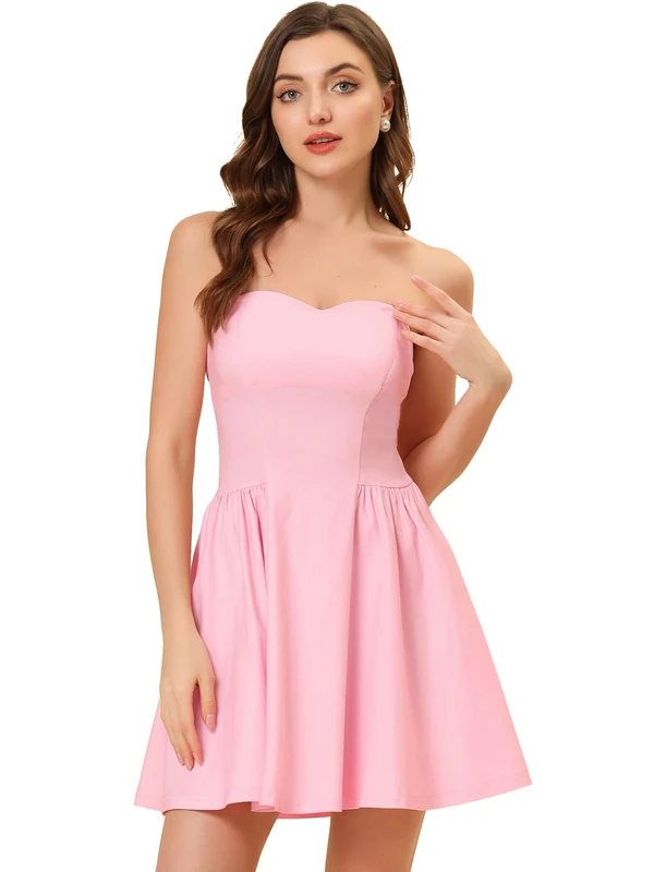 Allegra K Women's Sexy Strapless Party Dress Sweetheart Neck Off Shoulder Sleeveless Mini Dress, Pink, XL