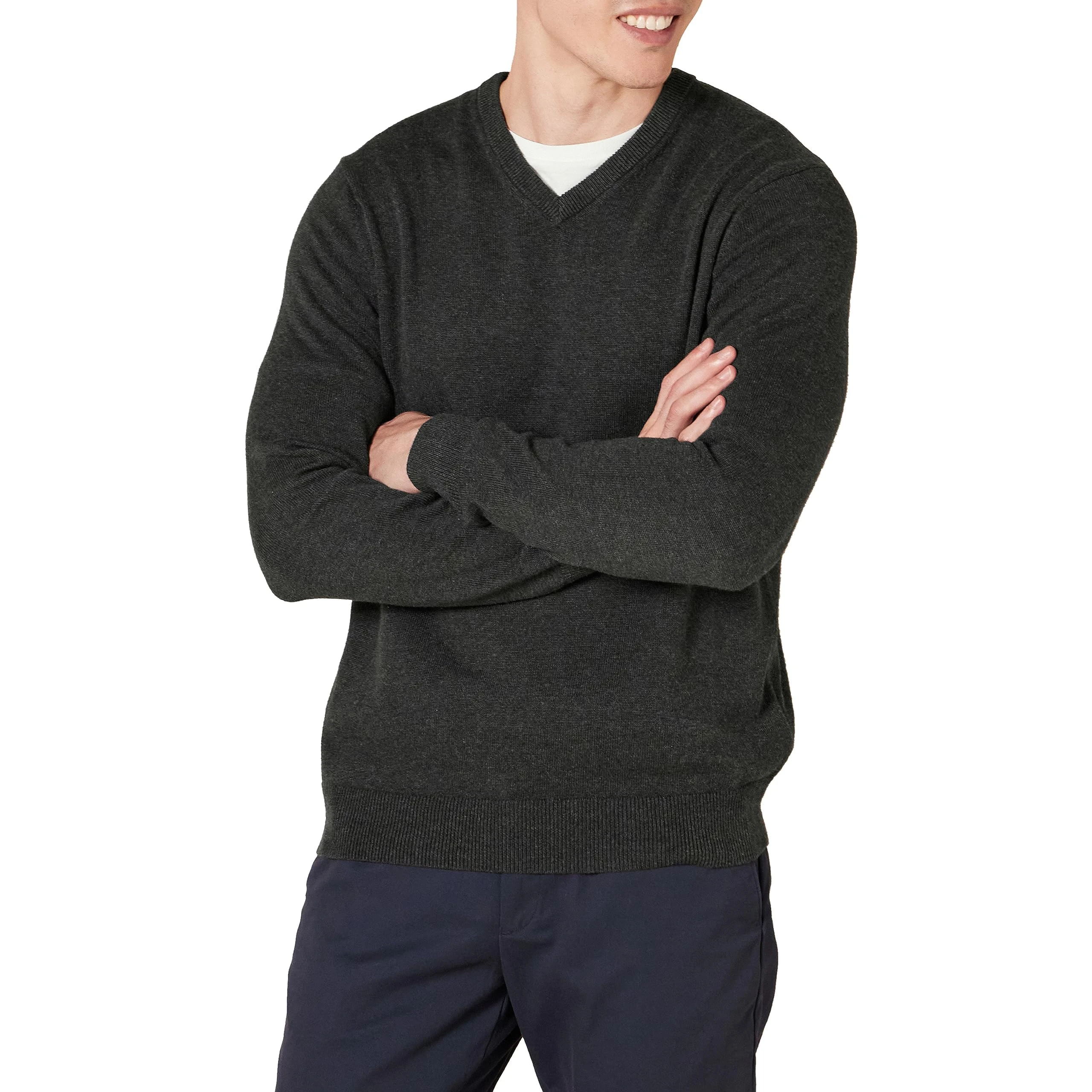 Amazon Essentials Men's V-Neck Pullover Jumper (Available in Big & Tall), Charcoal Heather, 3XL Plus Tall