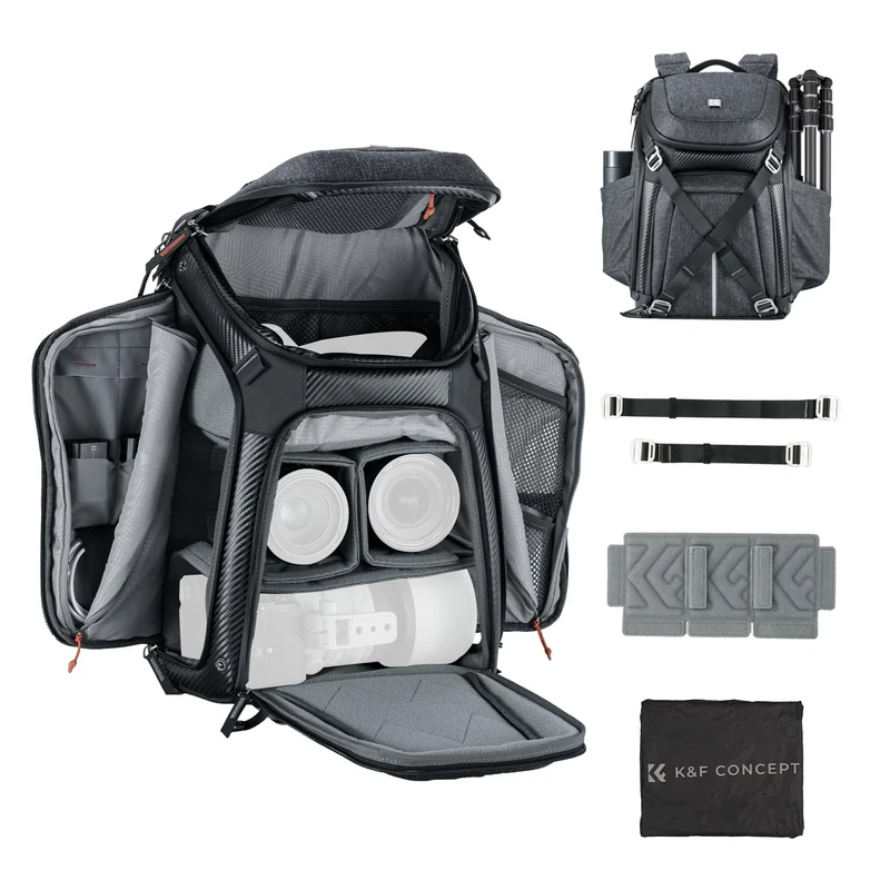 K&F CONCEPT 25L Alpha Camera Backpack+Top Extension 1.5L, 3 Side Open, Detachable Buckle for Shoulder Bag/Backpack Switching, Holds 2 Camera, 4 Lenses, 15.6’’ Laptop for Professional Photographer