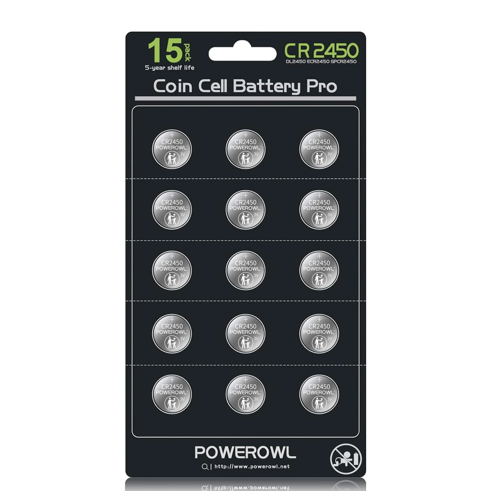 POWEROWL 15 x CR2450 3V Lithium Coin Batteries, Baby Secure Packaging
