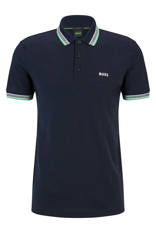 BOSS Mens Paddy Curved-Logo Polo Shirt in Organic Cotton Blue