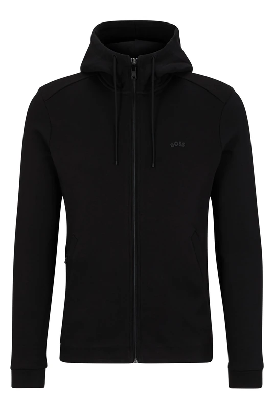 BOSS Mens Saggy Curved Curved-logo hooded sweatshirt in organic cotton Black