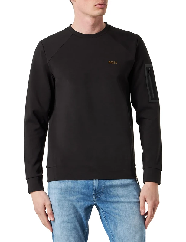 BOSS Mens Salbiq Contrast-Logo Sweatshirt in a Regular fit Black