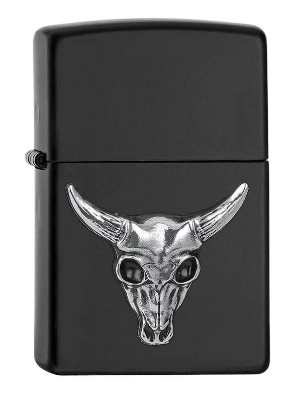 Zippo Windproof Lighter - Bull Skull - Black Matte, Emblem - Refillable for Lifetime Use - Adjustable Flame - Gift Box - Metal Construction - Made in USA