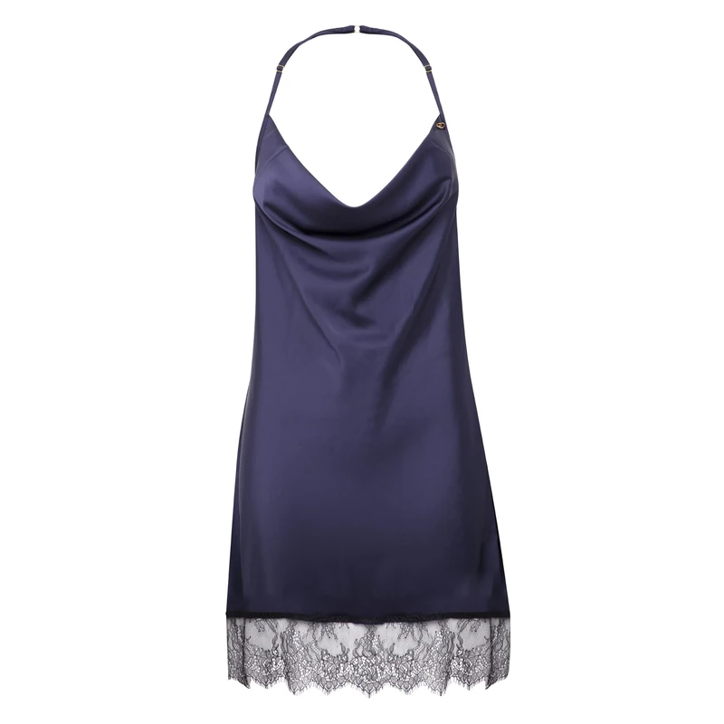Lovehoney Lingerie Plus Size Dark Orchid Navy Cowl Neck Chemise - Low Back with Adjustable Halterneck Straps - Size 18-20