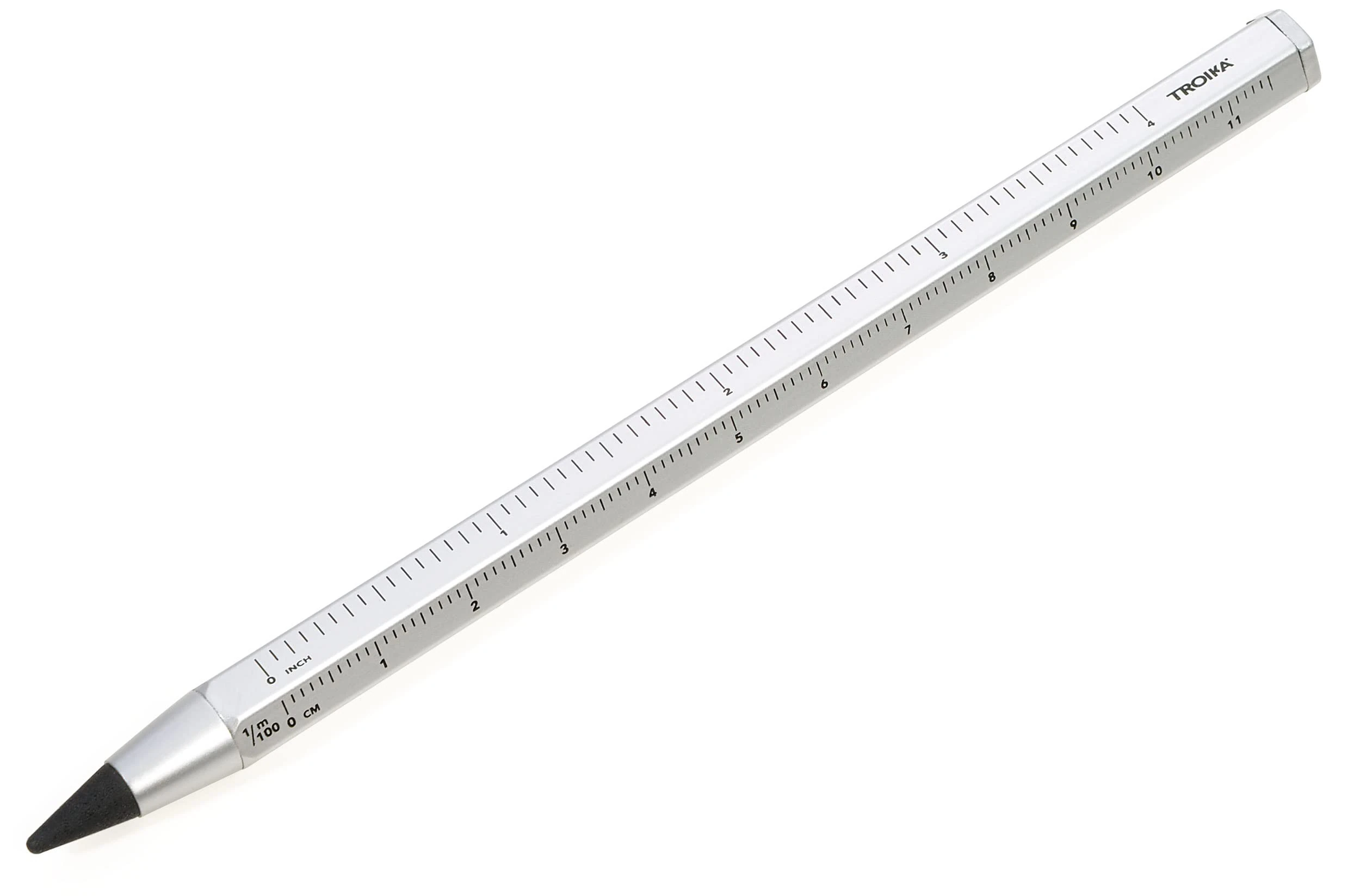 Troika PEN20/SI Multi-Tasking Pencil with Sustainable Endless Aluminium and Metal Tip - White Interchangeable Erasable with Centimetre/Inch Ruler - Size 147 x 10 x 10 mm