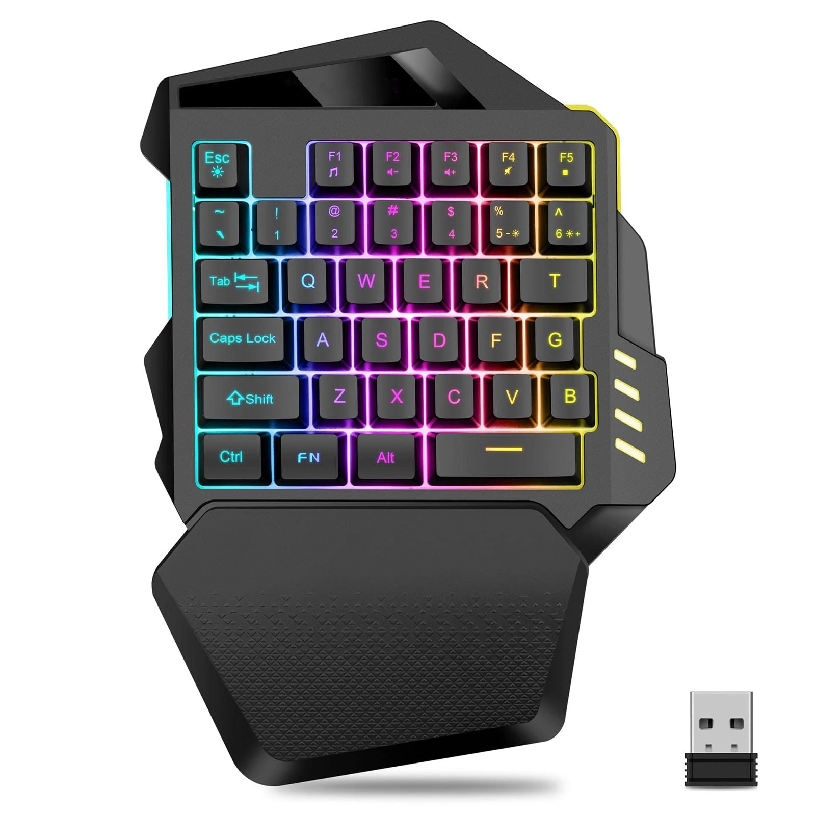 Zunate One-Handed Wireless Mechanical Gaming Keyboard, 2.4GHz RGB Backlit Ergonomic Keyboard with Wrist Rest, 35-Key Game Controller for Mobile & PC Games