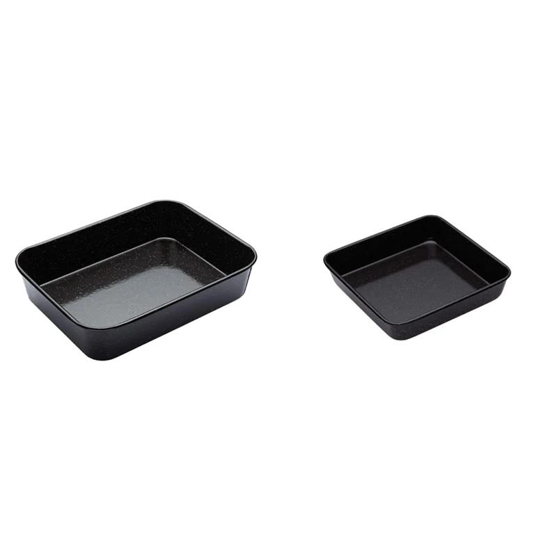 MasterClass MCVITHB2 Vitreous Enamel Roasting Tin, Medium (34 x 26cm), Black & Square Baking Tin, Scratch Resistant and Induction Steel Oven Tray with Vitreous Enamel Coating, 23 cm (9 Inch), Black