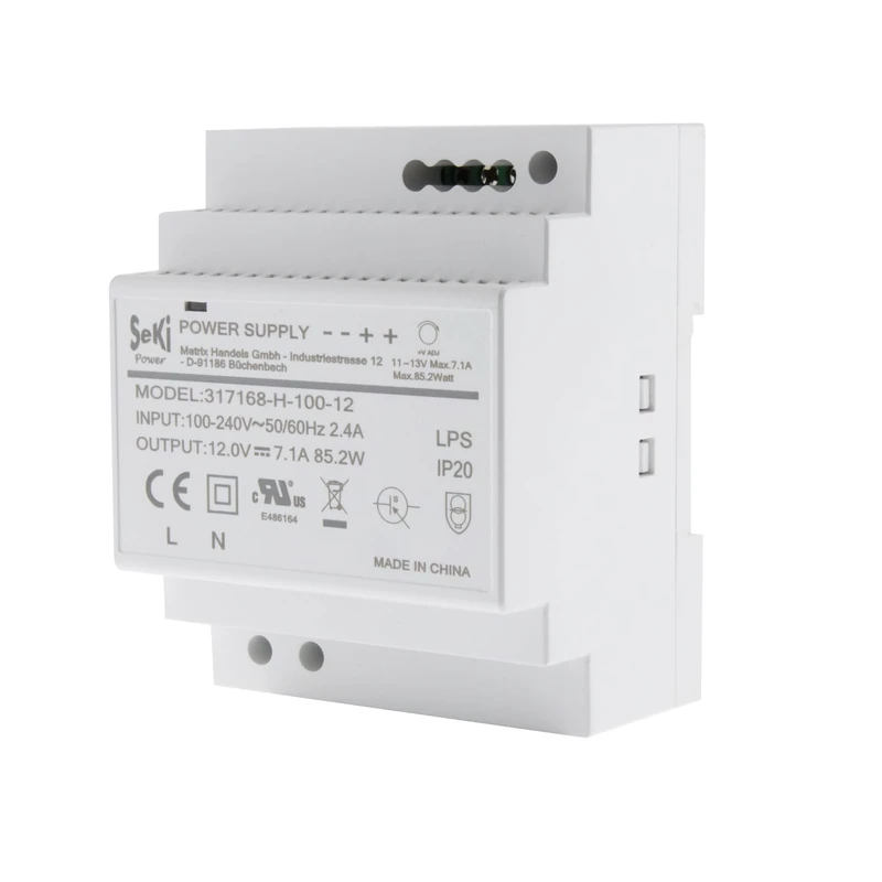 SeKi DIN Rail Power Supply H-100-12 – 12 V – 7.1 A – 85 W DIN Rail – DIN Rail Power Supply, 85 Watt (7.1 A)