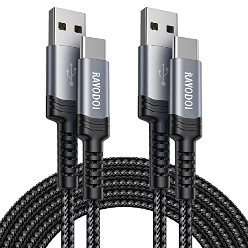 USB C Cable [2Pack/1M+2M] Fast Charging Nylon Braided Charger for Galaxy S21 S21+ S20 S10 S9 S8+ S8, A41 A52 A52s 5G, Sony XZ, HTC 10, OnePlus 5T, Huawei P10 P9 Plus
