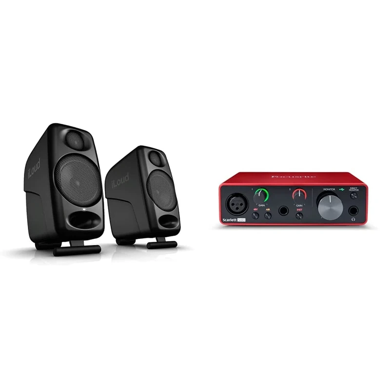 IK Multimedia iLoud Micro Monitor Speaker, Black & Focusrite Scarlett Solo 3rd Gen USB Audio Interface, for the Guitarist, Vocalist, Podcaster or Producer, Studio Quality Sound