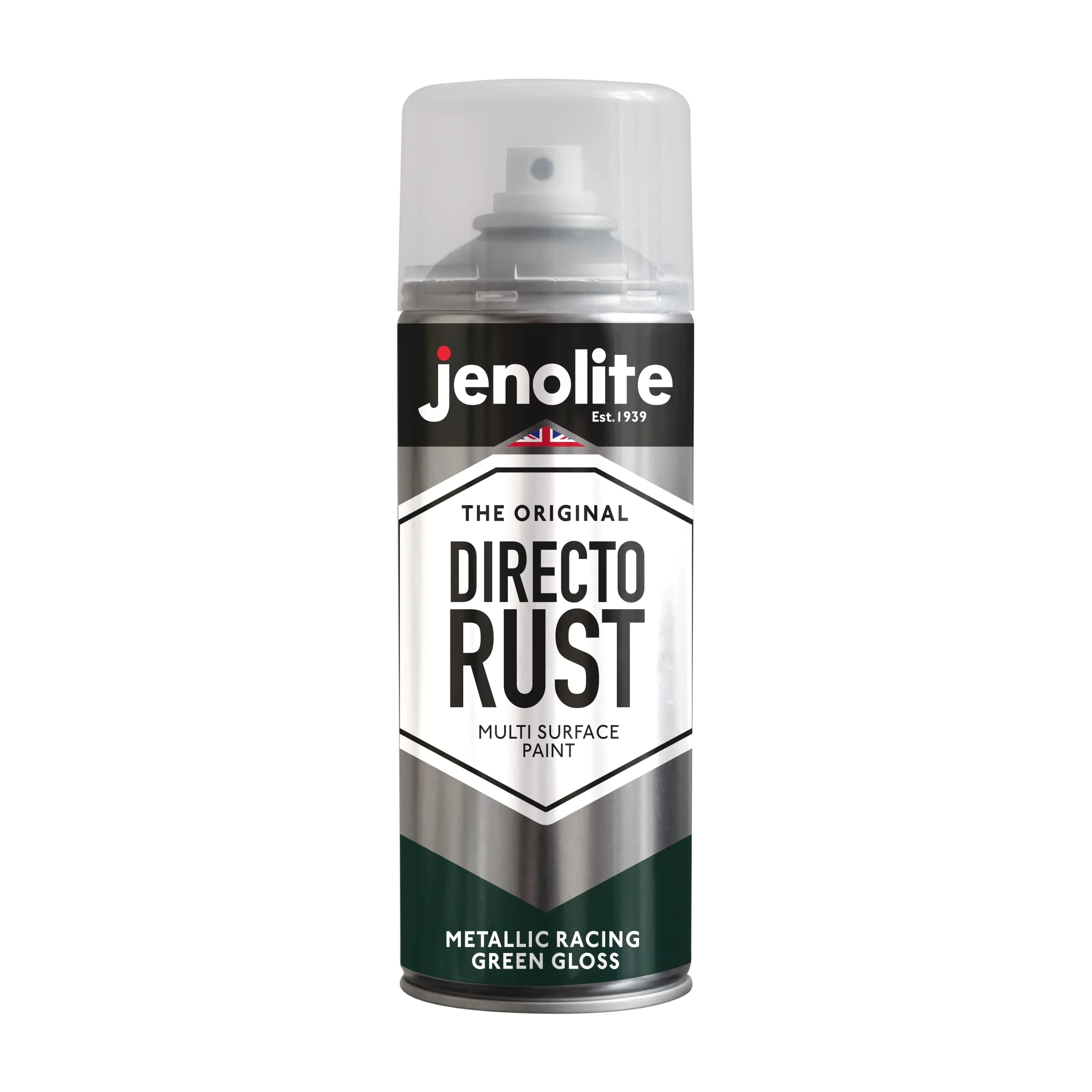 JENOLITE Directorust Metallic Gloss Spray Paint | RACING GREEN | 400ml | Multi-Surface Green Spray Paint for Metal, Wood, Plastic | All-In-OnePrimer, Undercoat and Topcoat | Interior & Exterior