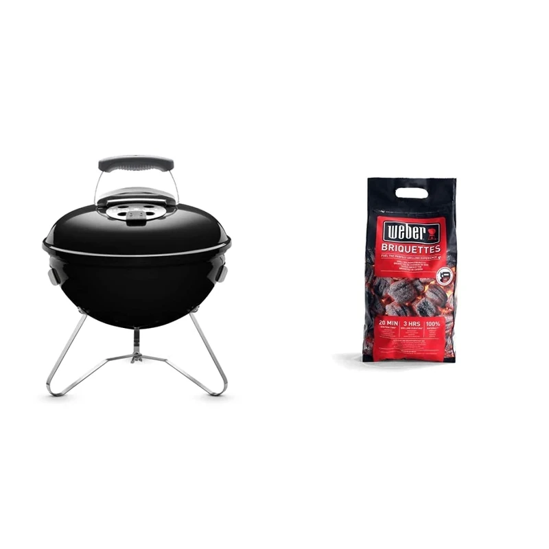 Weber 1111004 Smokey Joe Original Portable Charcoal BBQ, Black, 43.0 cm*37.0 cm*37.0 cm & 17590168 Briquettes 4 kg, Black