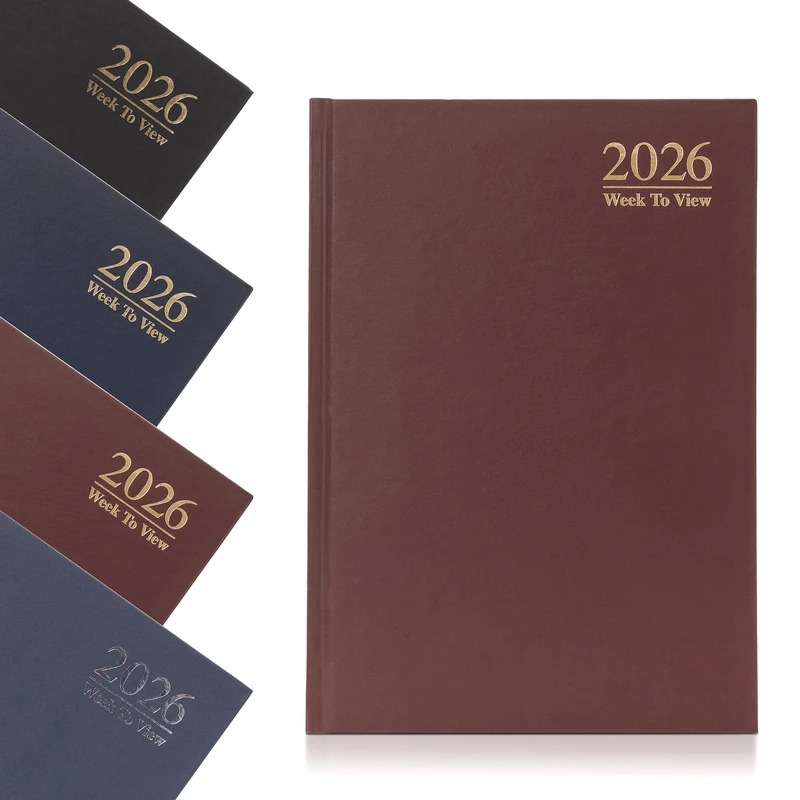 evelay 2026 A5 Week To View Diary Full Year Planner Organiser Hardback Cover & Ribbon (Burgundy)