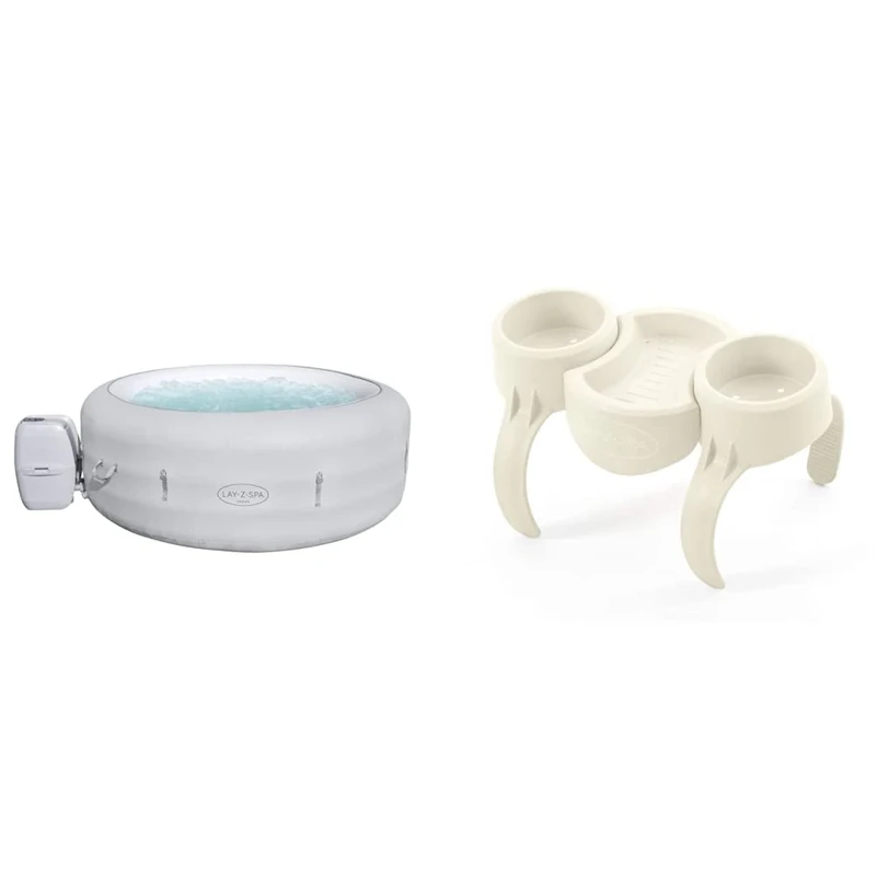 Lay-Z-Spa 60011 Vegas Hot Tub with 140 AirJet Massage System Inflatable Spa with Freeze Shield Technology, 4-6 Person & Hot Tub Drinks Holder and Snack Tray, Inflatable Spa Accessory