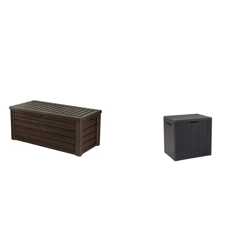 Keter Westwood 570L Outdoor Storage Box - Brown & City Outdoor Storage Box Garden Furniture 57.8 x 44 x 55 cm - Dark Grey