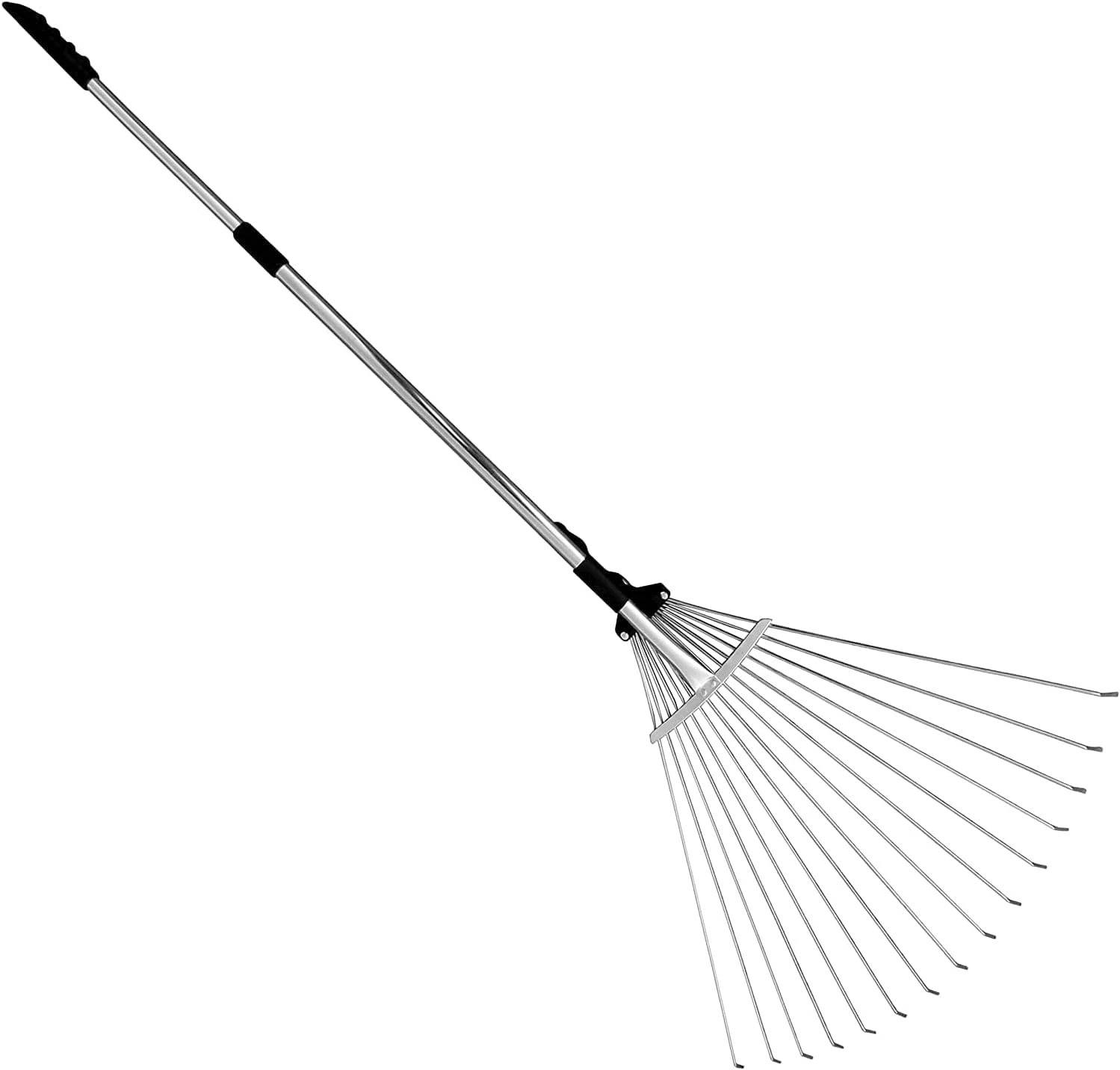 Unibos Garden Rake - 25 Tines Artificial Grass & Leaf Rake for Soil, Moss, Lawn & Yard Clean up - 38-63 inch Adjustable